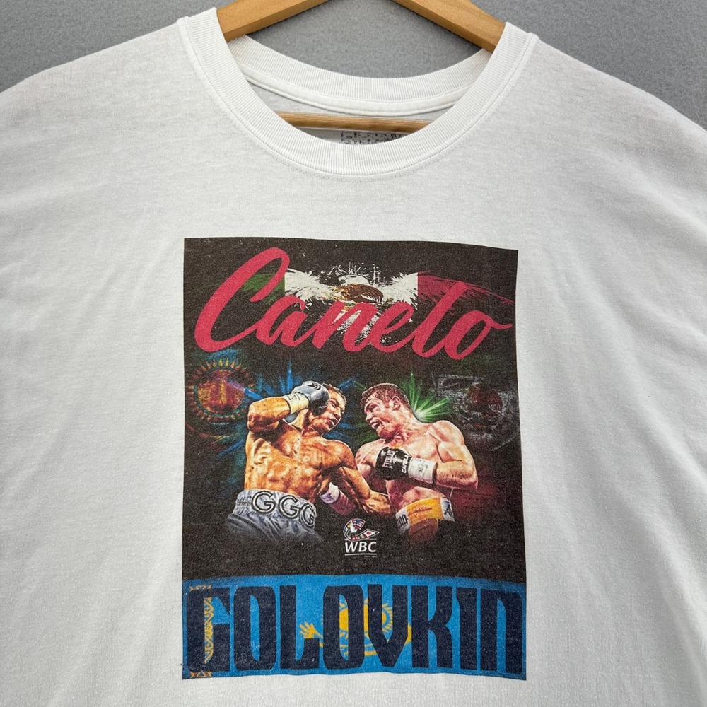 Canelo VS Golovkin Boxing Fight White Tshirt SZ L MMA Streetwear Mexico‎ Retired